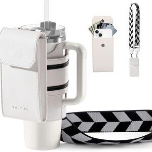 Cup Holder for Stanley 40 Oz Tumbler with Detachable Phone Pouch Durable Leather